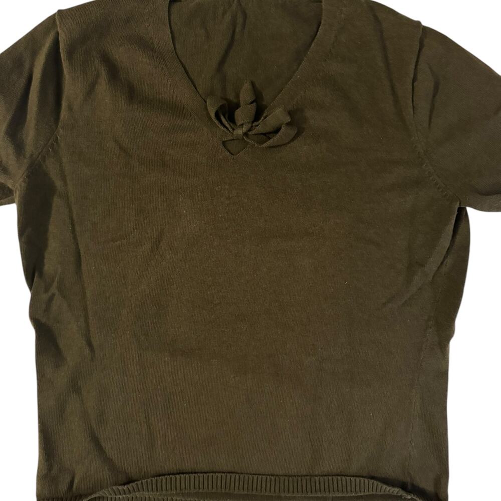 GAP Dark Green Sweater Cropped with V-Neck Bow Accent Medium